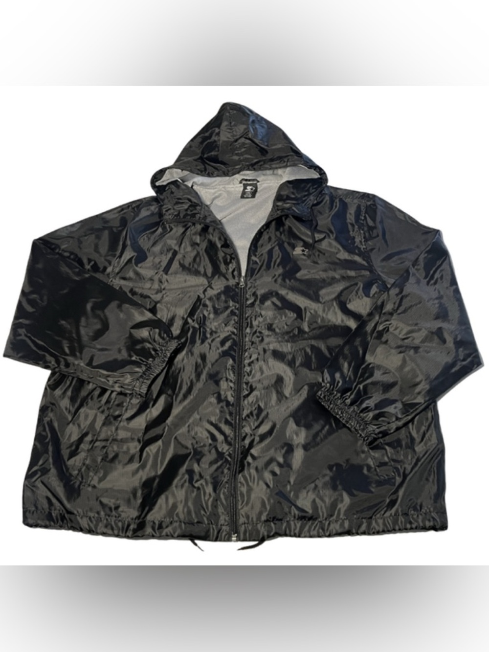 STARTER Men’s 2XL Hooded Windbreaker Jacket Lightweight Raincoat Full Zip Black